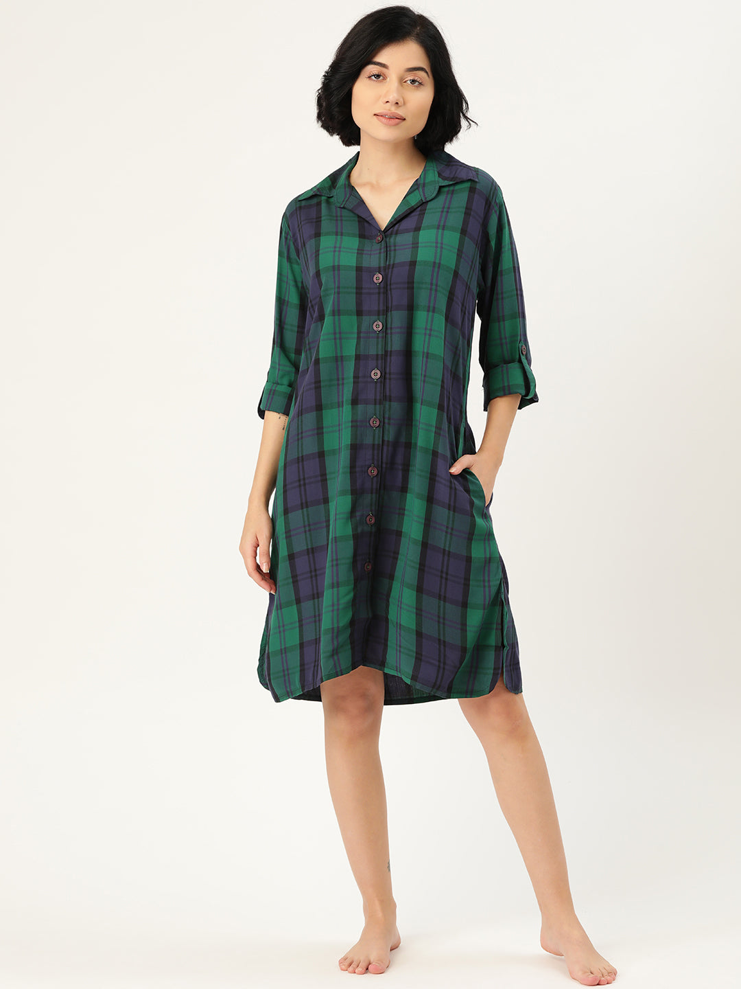C1107 Green Checkered Sleep Shirt - Clt.s