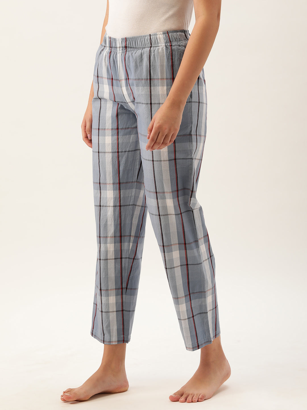 Women Blue White Checked Pure Cotton Pyjamas