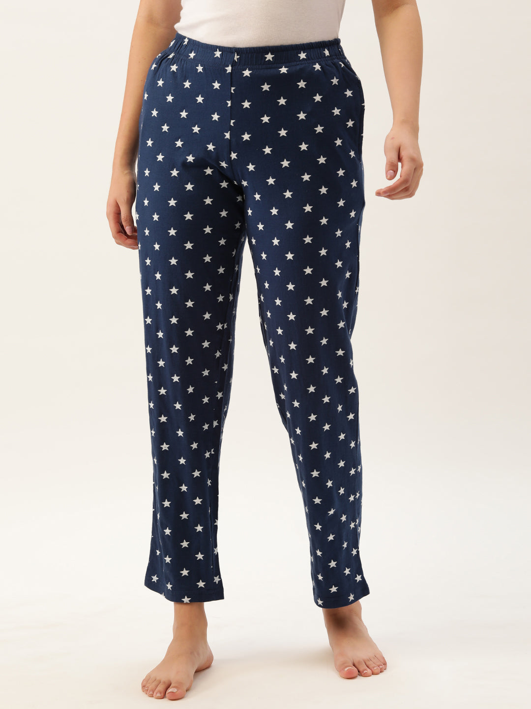 Women Navy Blue & White Printed Cotton Pyjamas