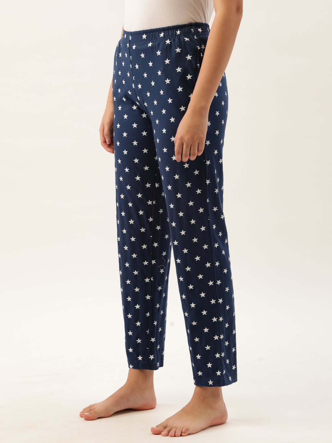 Women Navy Blue & White Printed Cotton Pyjamas