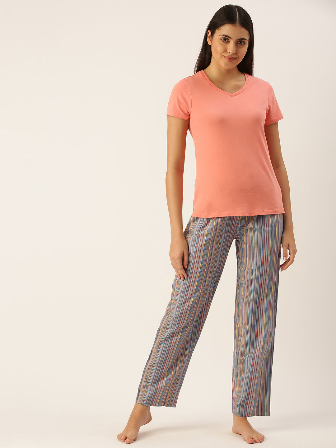 Multi Colored Striped Cotton Pyjamas