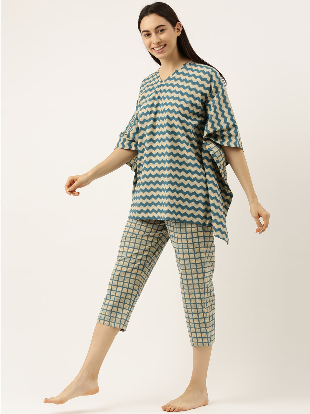C1164 Blue Striped Kaftan & Pyjama - Clt.s