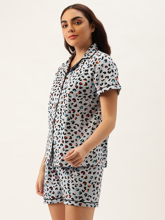 Blue Women Button Up Nightsuit
