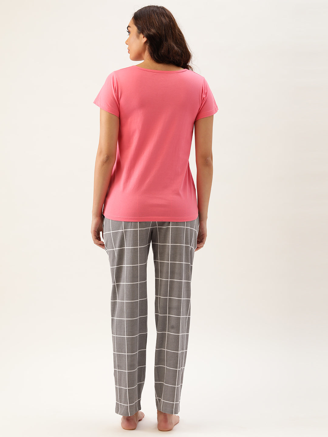 Checked Pink T-shirt & Pyjamas Nightsuit