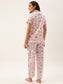 Floral Pink Women Button Up Nightsuit
