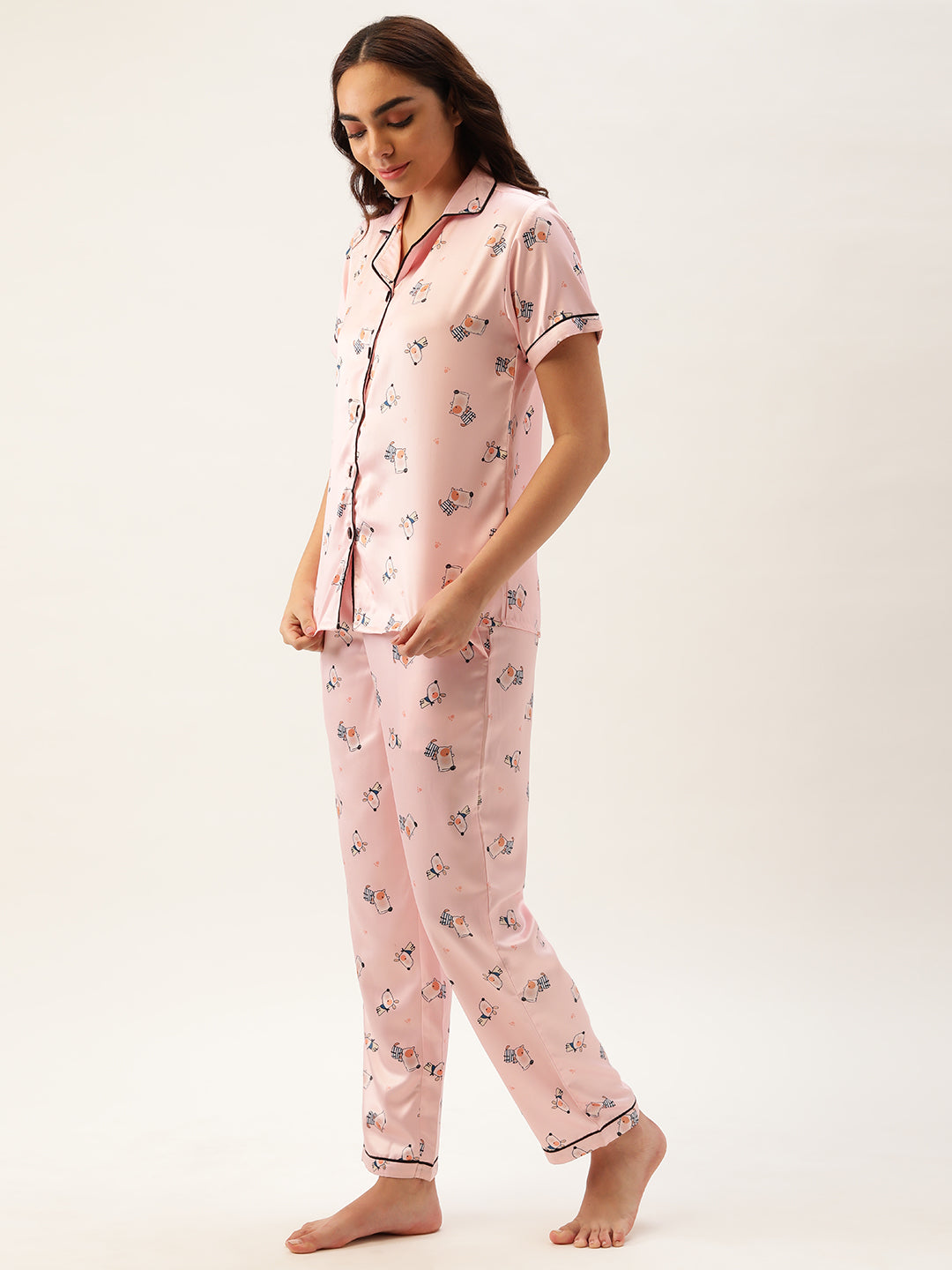 Pink Women Button Up Nightsuit