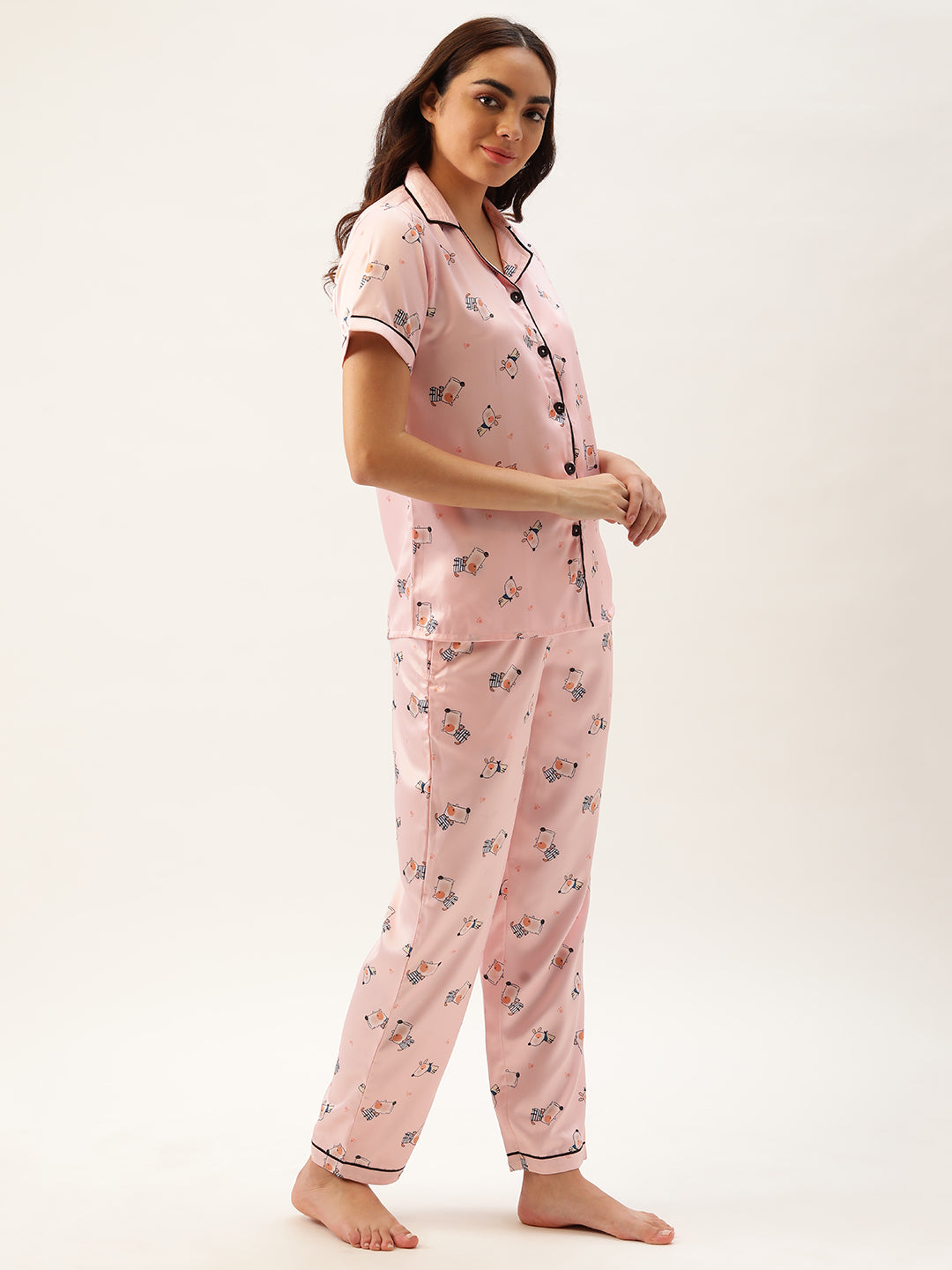 Pink Women Button Up Nightsuit