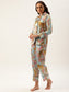 Animal Print Multi color Women Button Up Nightsuit