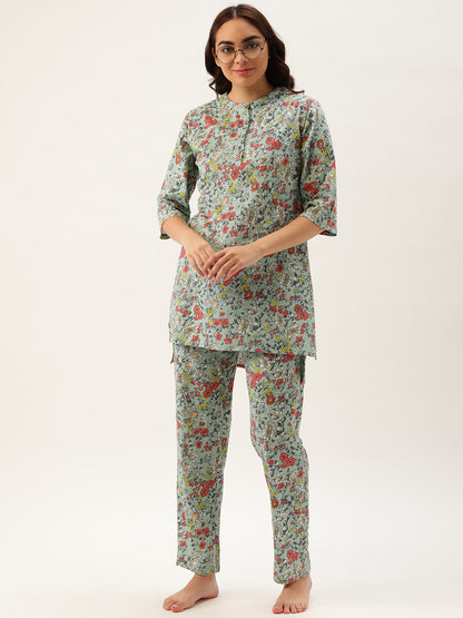Floral Green Kurta & Pyjama Set