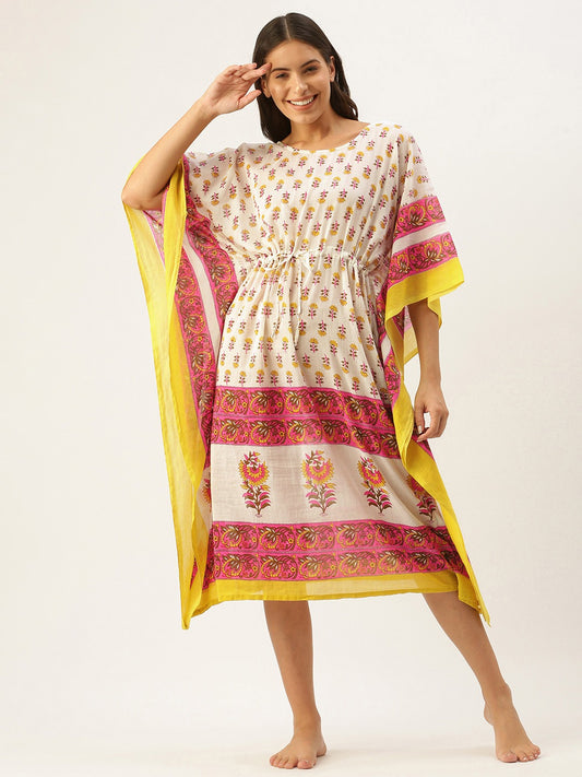 White Printed Kaftan Cover Ups For Women