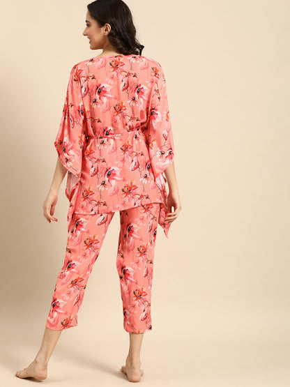 Peach Kaftan & Pyjama Set