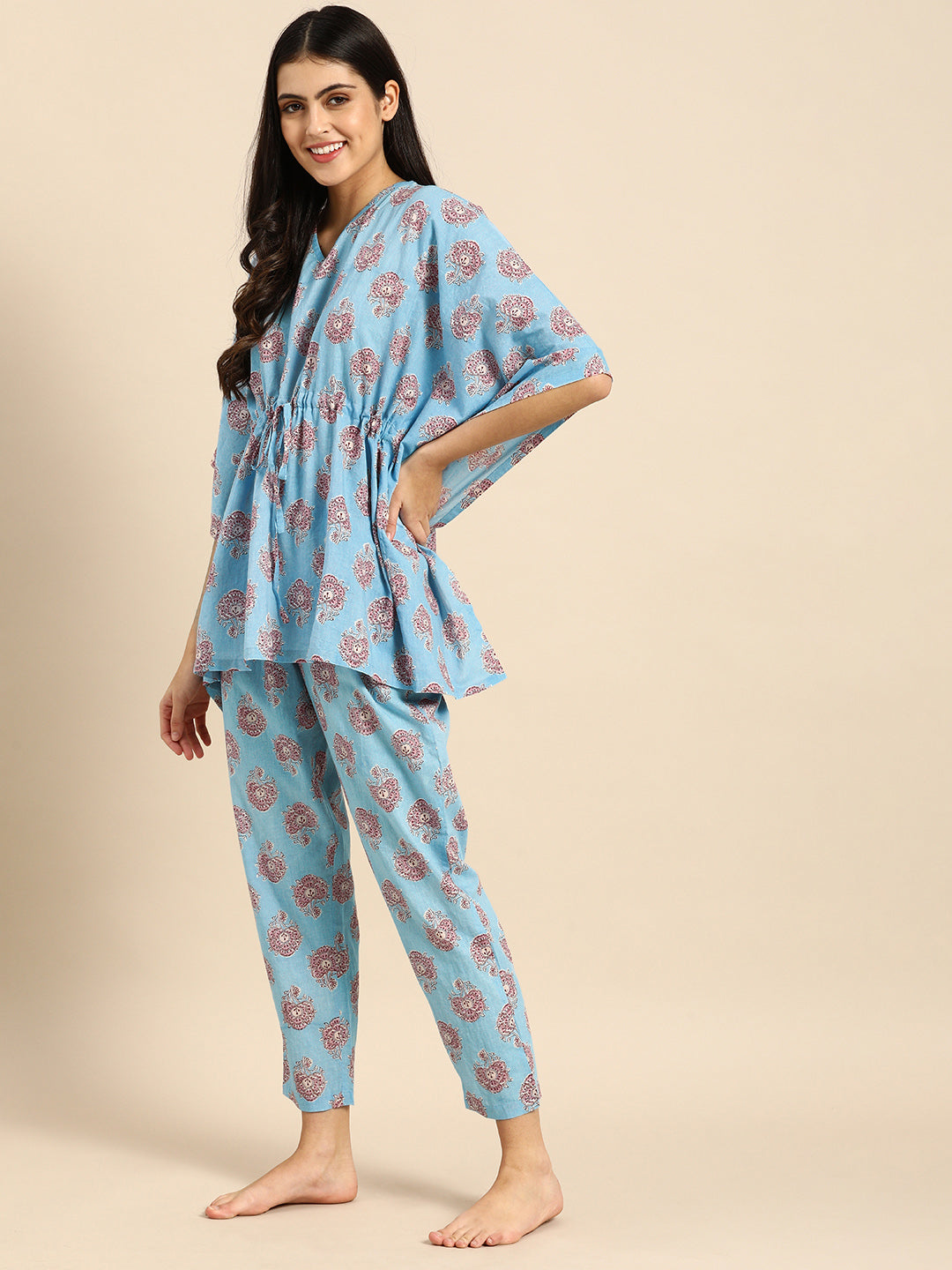 Blue Kaftan & Pyjama Set