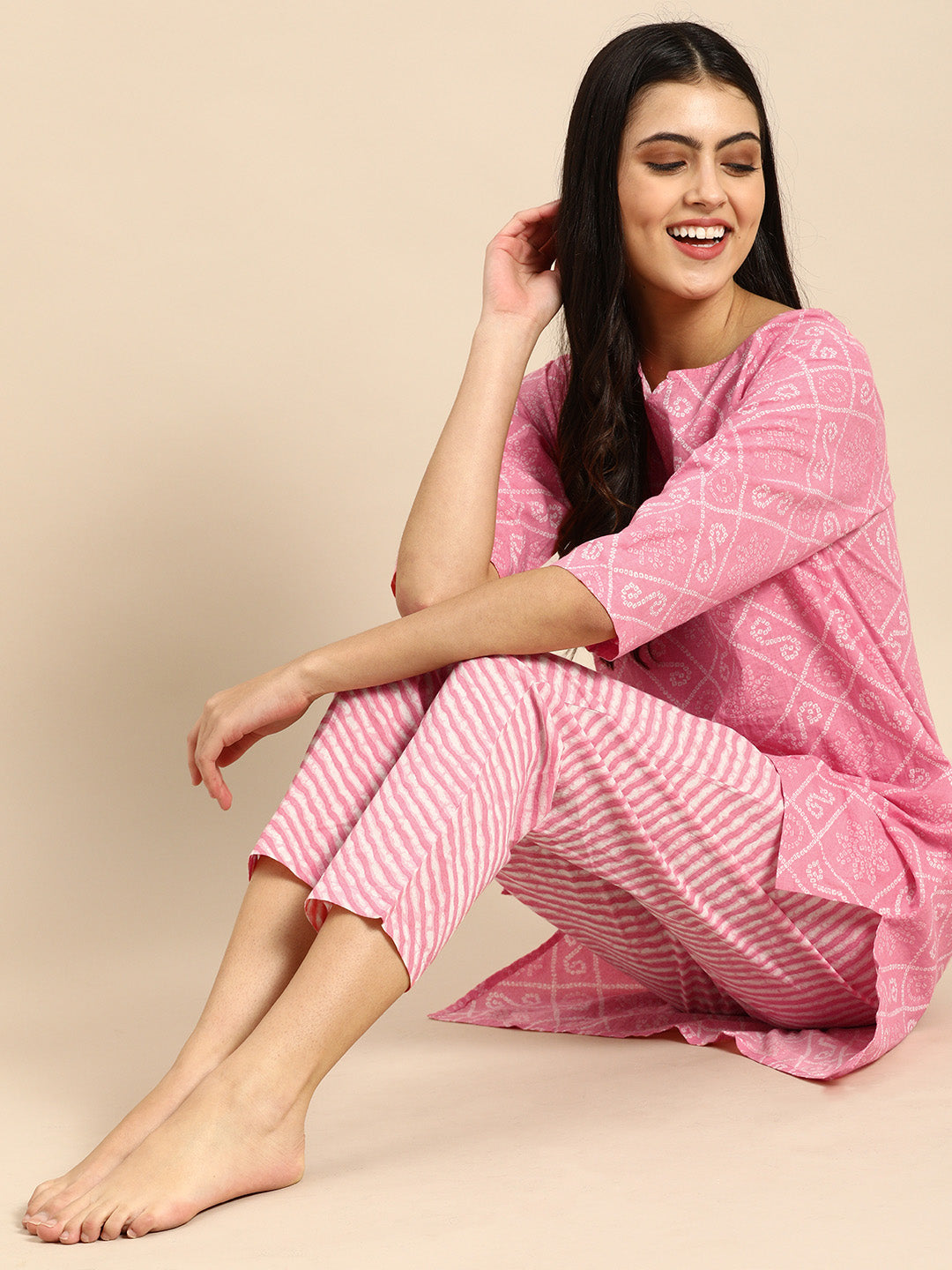 Bandhani Cotton Kurta & Pyjama Set