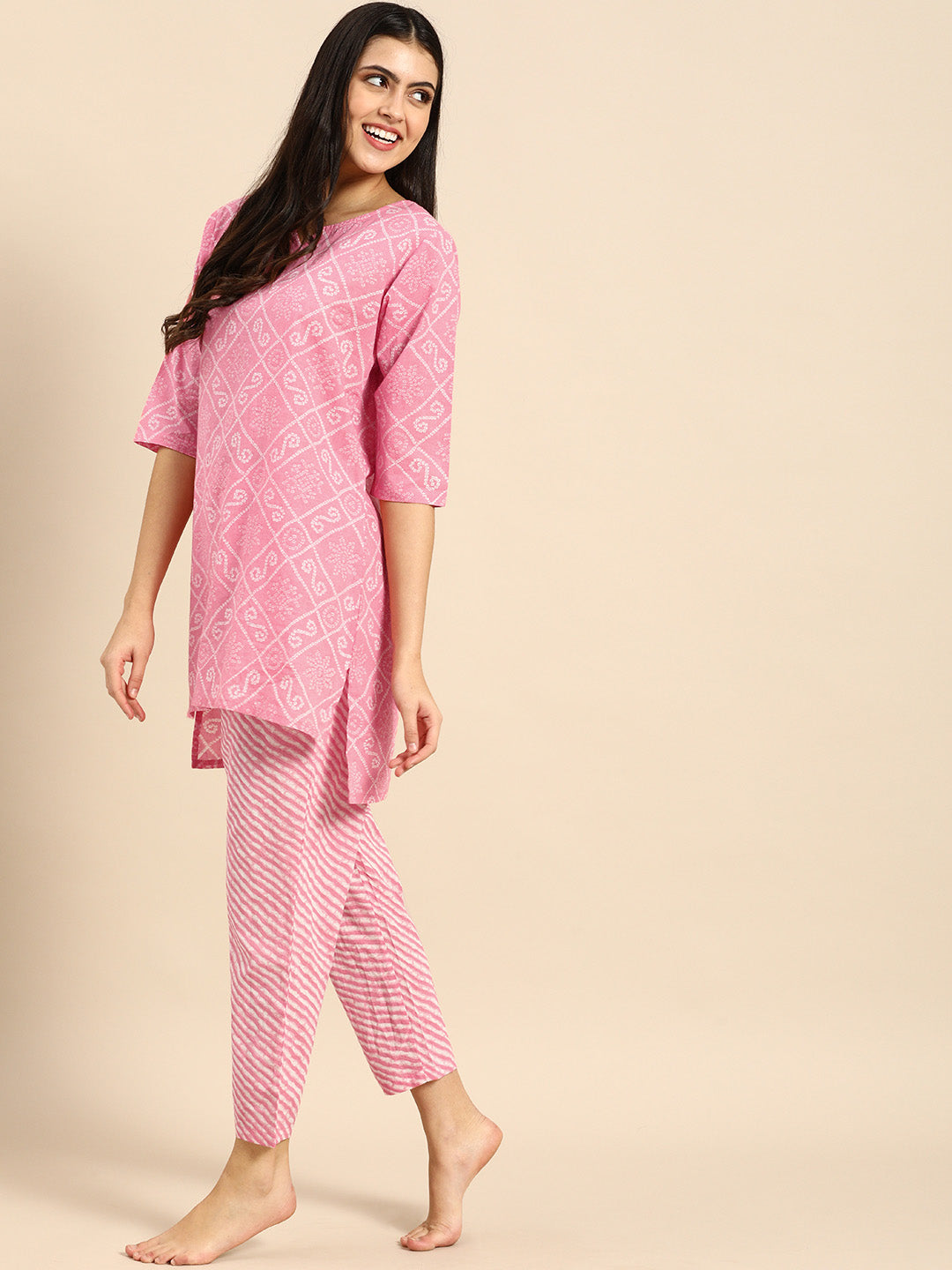 Bandhani Cotton Kurta & Pyjama Set