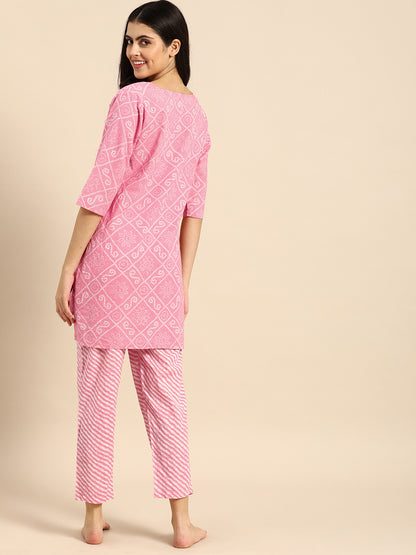 Bandhani Cotton Kurta & Pyjama Set