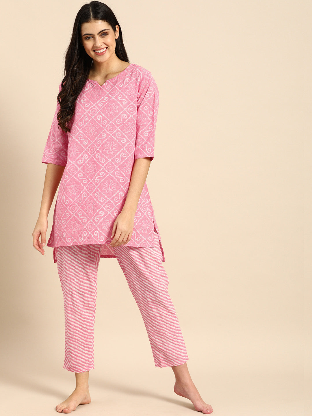 Bandhani Cotton Kurta & Pyjama Set