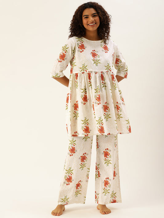 Floral Cream Kurta & Palazzo