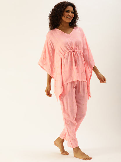 Polka Dots Pink Kaftan Set