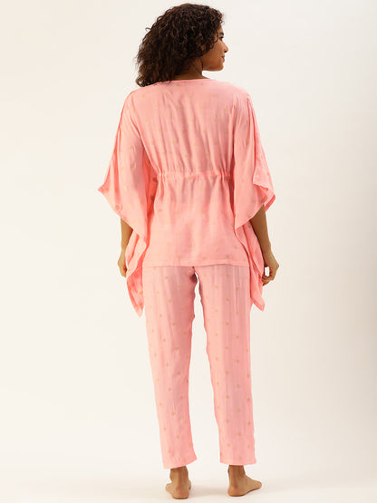 Polka Dots Pink Kaftan Set