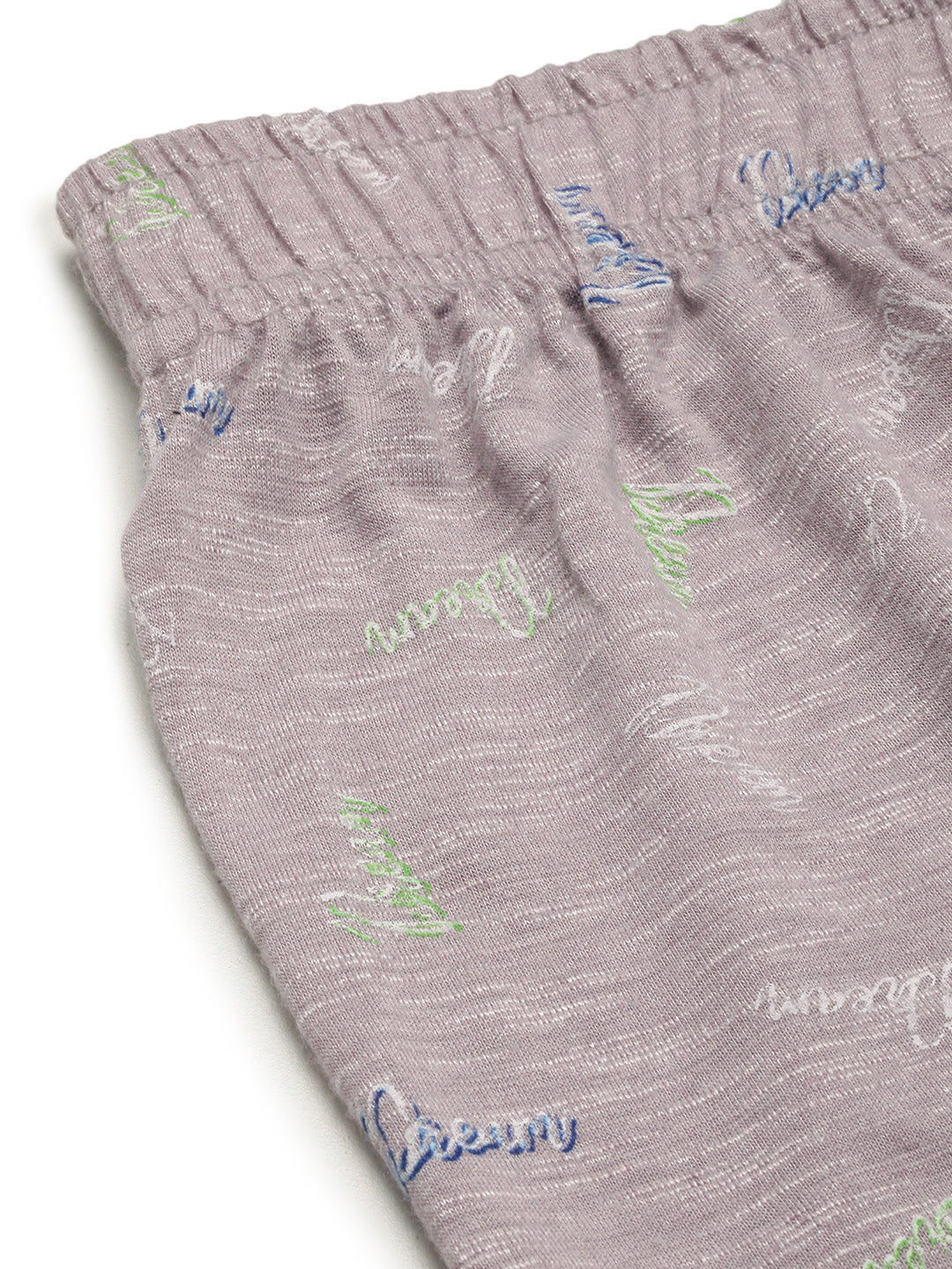 Women Grey Melange & Green Typography Printed Cotton Shorts