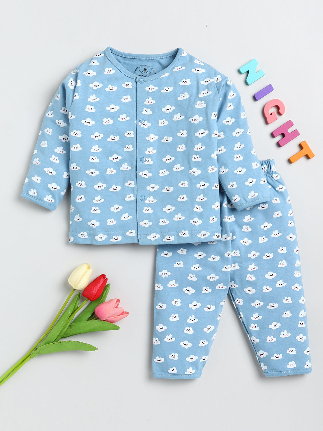 Blue Clouds Full Sleeve Nightwear Set