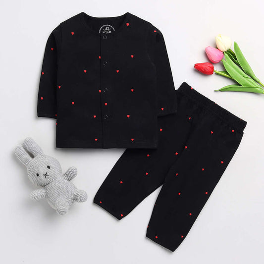Tiny Hearts Printed Full Sleeve Nightwear Set