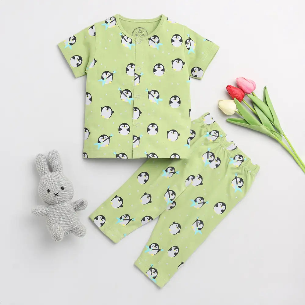 Green Penguin  Half Sleeve Nightwear Set