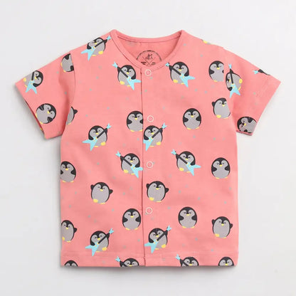 Pink Penguin Half Sleeve Nightwear Set