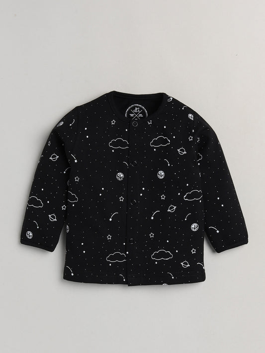 Black Space Printed Full Sleeve Nightwear Set