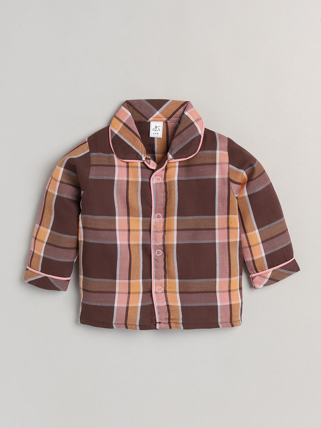 Brown Checks Full Sleeve Nightwear Set