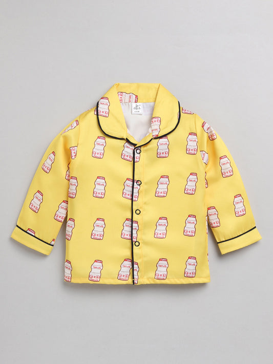 Yakult Yellow Satin Full Sleeve Satin Night Suit