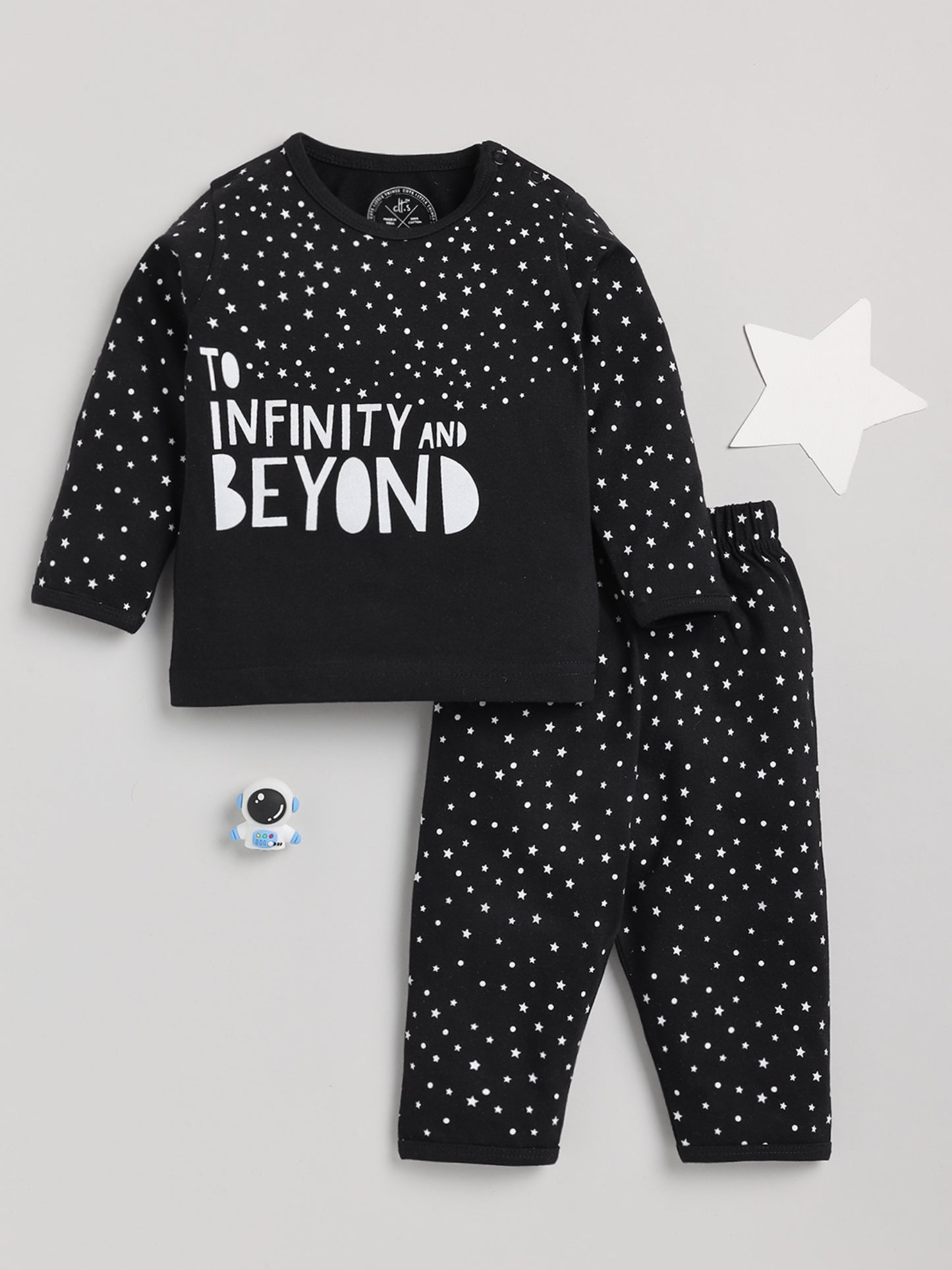 Universe Theme Black Full Sleeve Cotton Daywear/Nightwear Set
