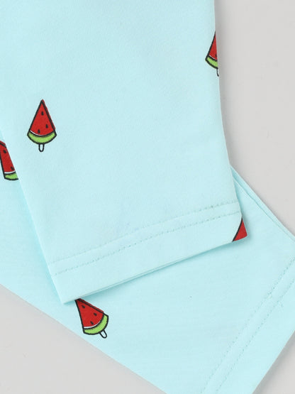 Watermelon Print Graphic Blue Half Sleeve Cotton Nightwear Set