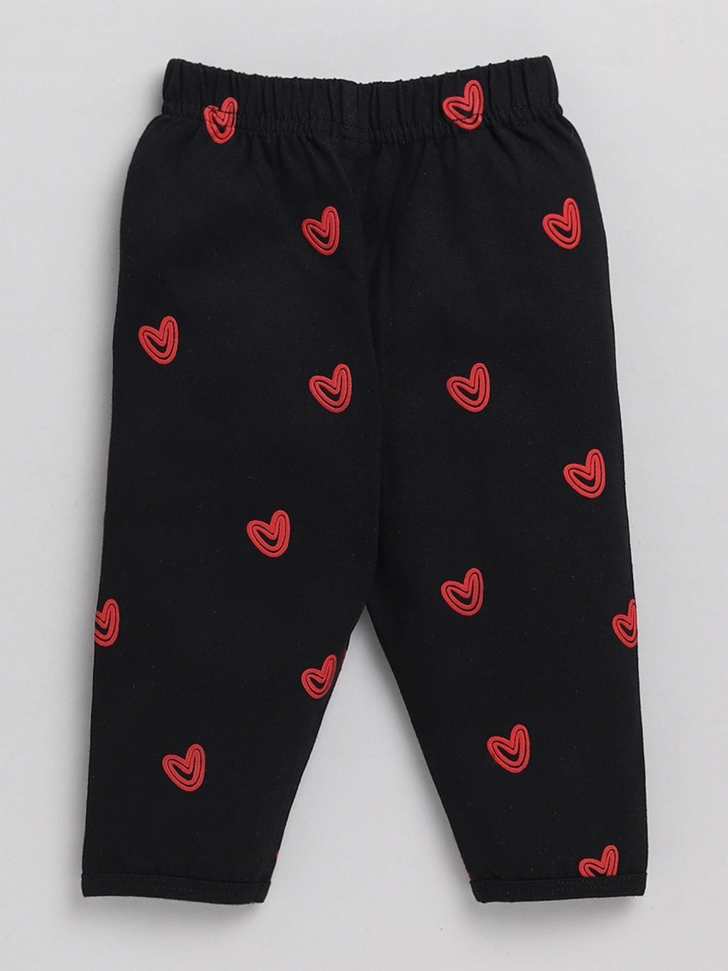 Hearts Black Cotton Full Sleeve Nightwear Set