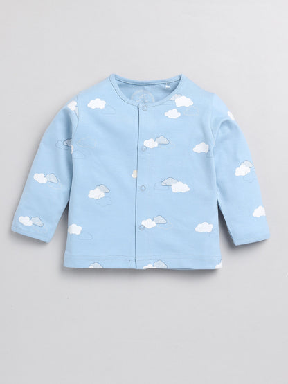 Clouds Light Blue Cotton Full Sleeve Nightwear Set