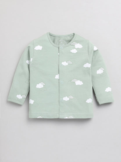 Clouds Green Cotton Full Sleeve Nightwear Set