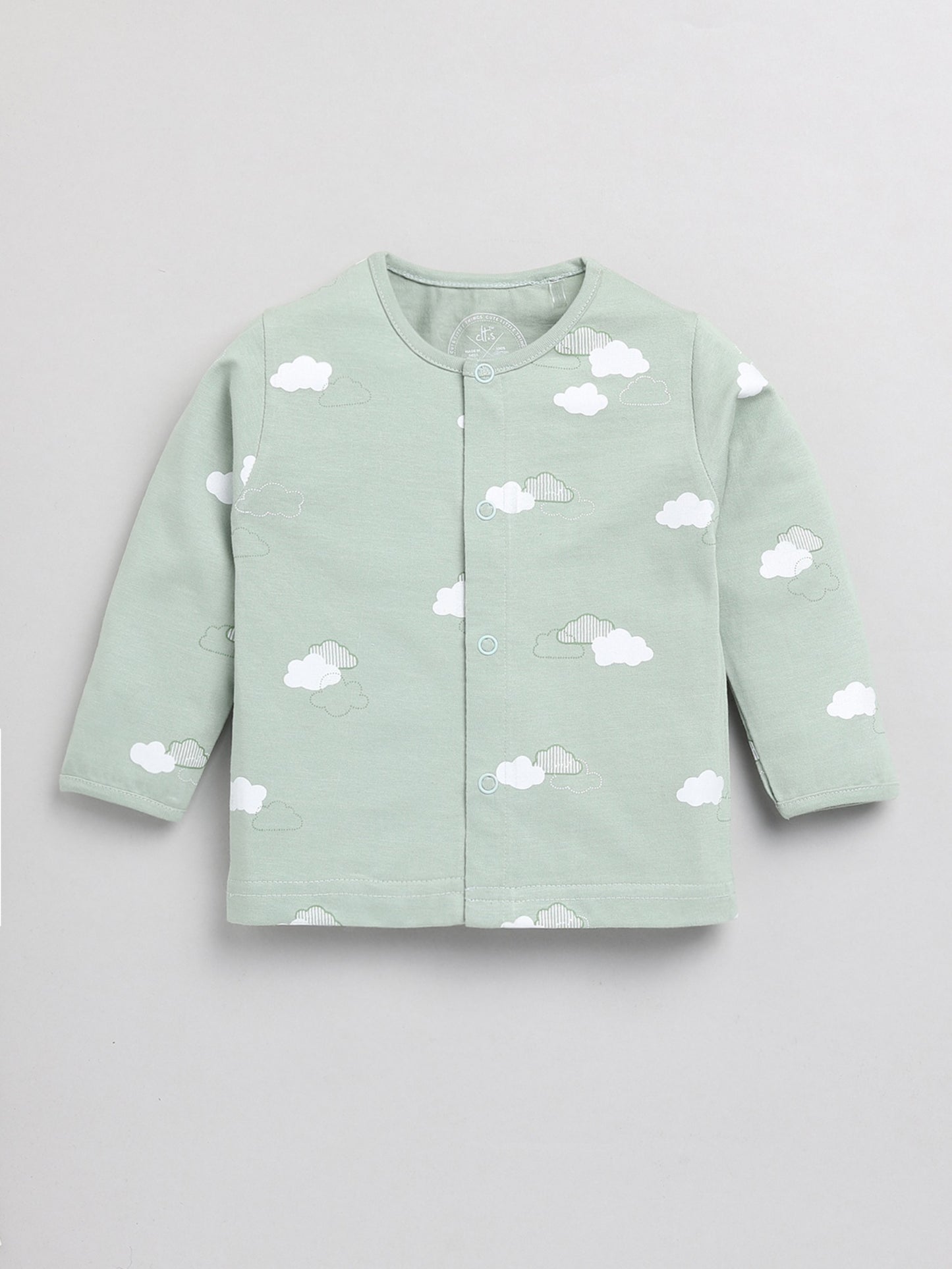 Clouds Green Cotton Full Sleeve Nightwear Set