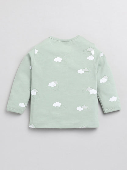 Clouds Green Cotton Full Sleeve Nightwear Set