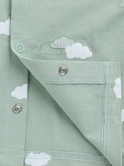 Clouds Green Cotton Full Sleeve Nightwear Set