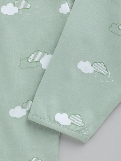 Clouds Green Cotton Full Sleeve Nightwear Set