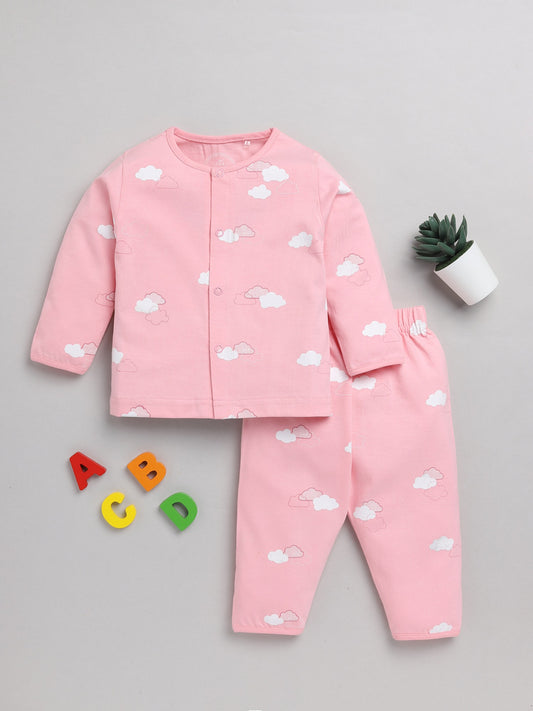 Cloud Pink Cotton Full Sleeve Nightwear Set