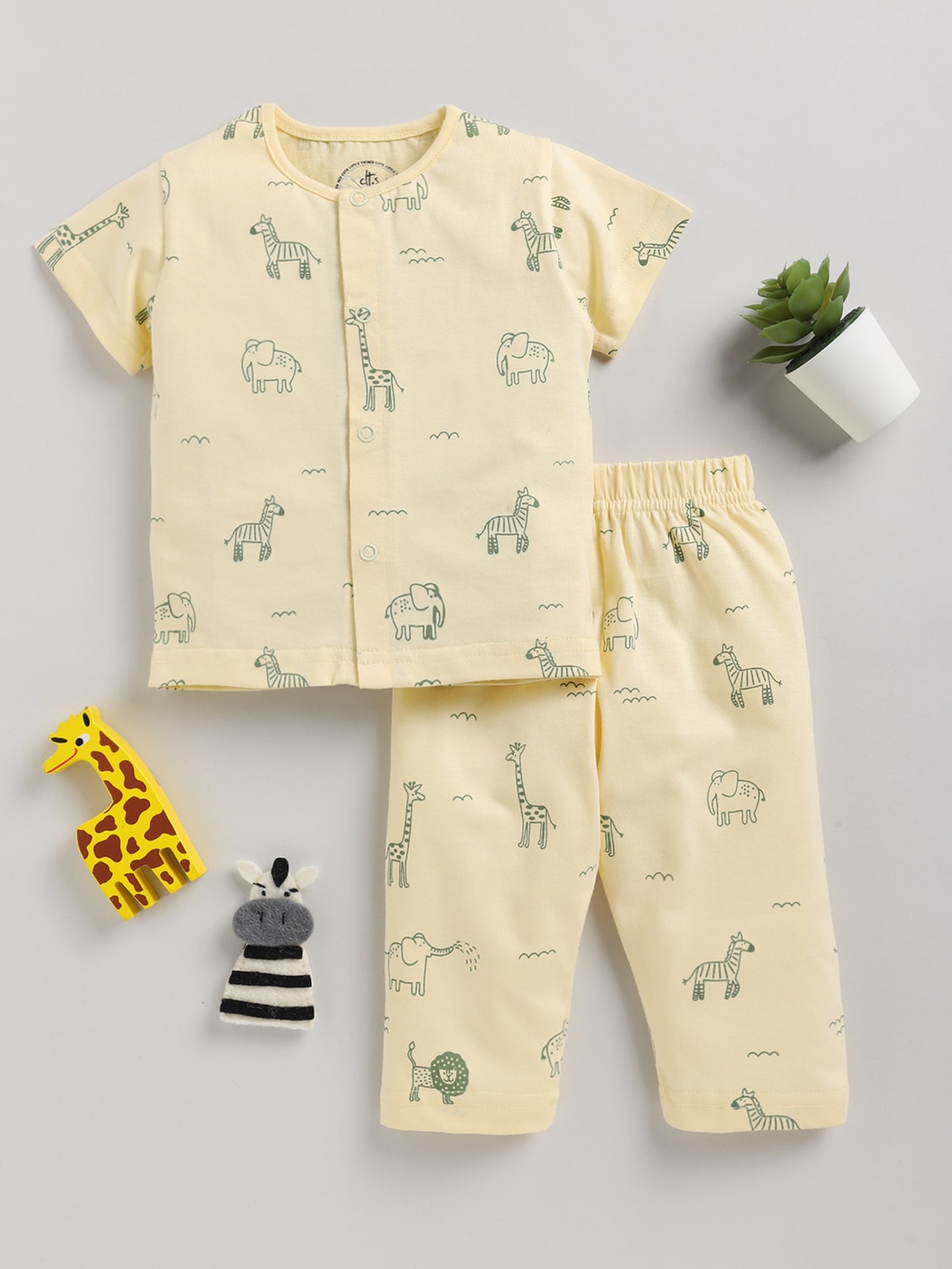 Animal Print Yellow Half Sleeve Cotton Nightwear Set