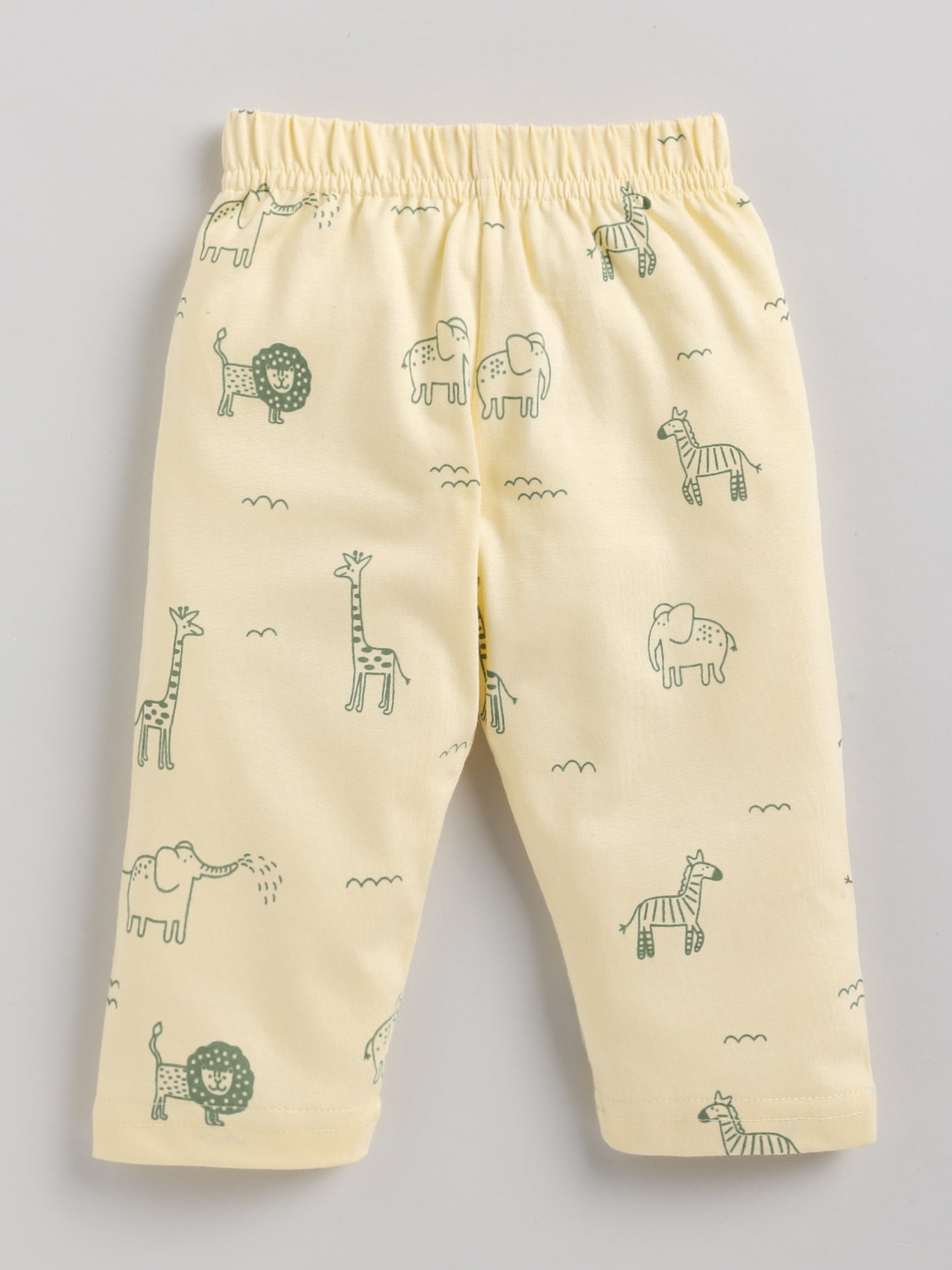 Cute Animal Print Yellow Half Sleeve Cotton Nightwear Set