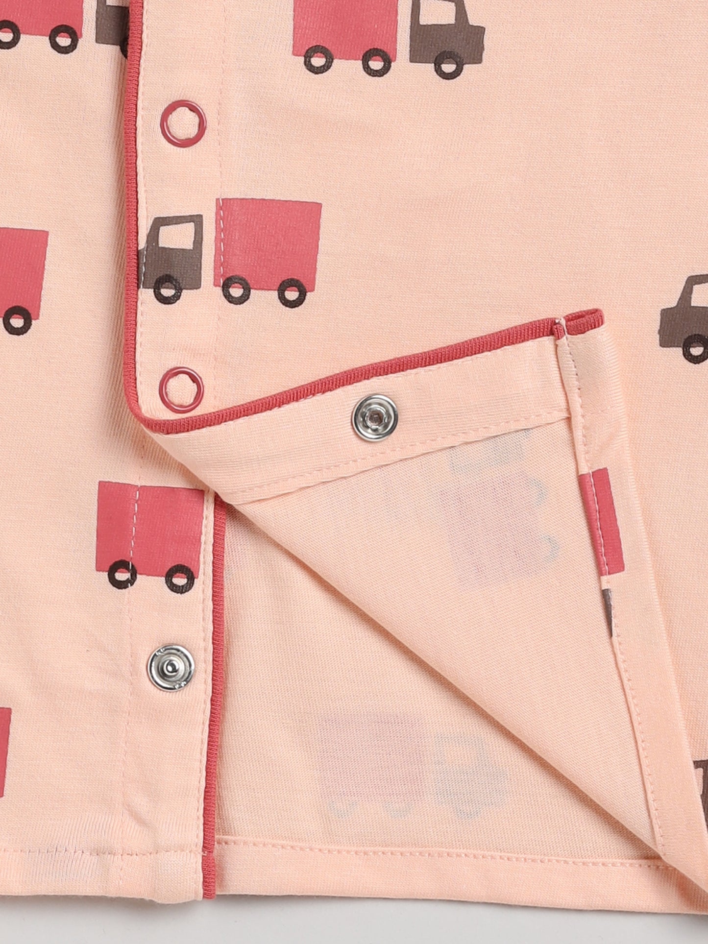 Truck Print Peach Full Sleeve Cotton Nightwear Set