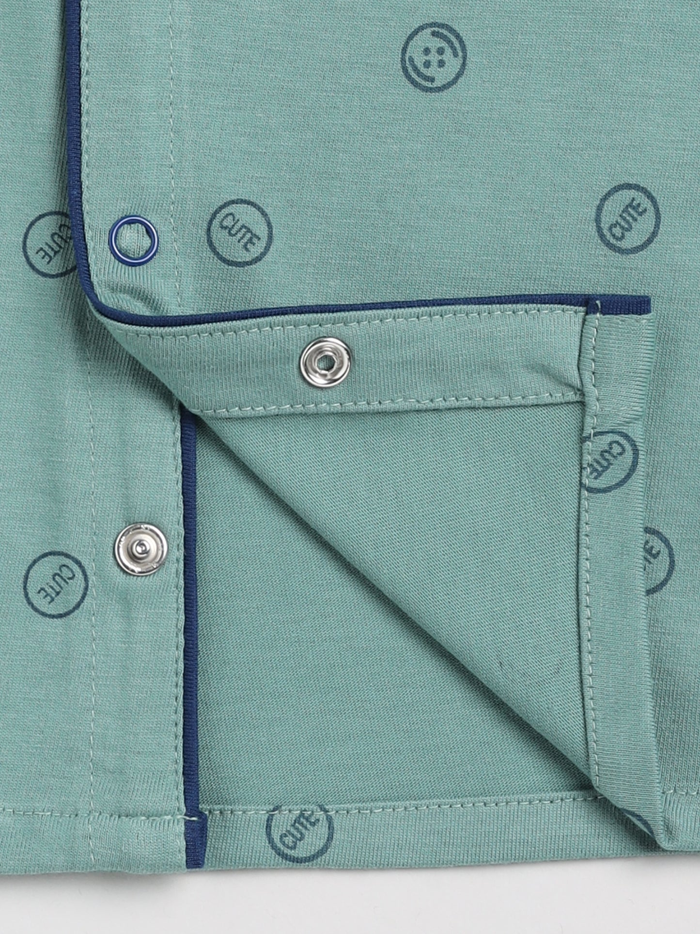 Button Print Green Half Sleeve Cotton Nightwear Set
