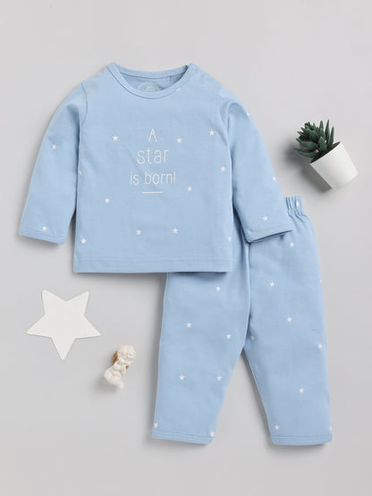 Star is Born Blue Full Sleeve Cotton Nightwear Set