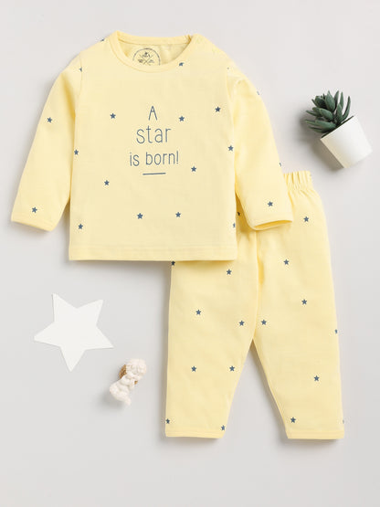Star is Born Yellow Full Sleeve Cotton Nightwear Set