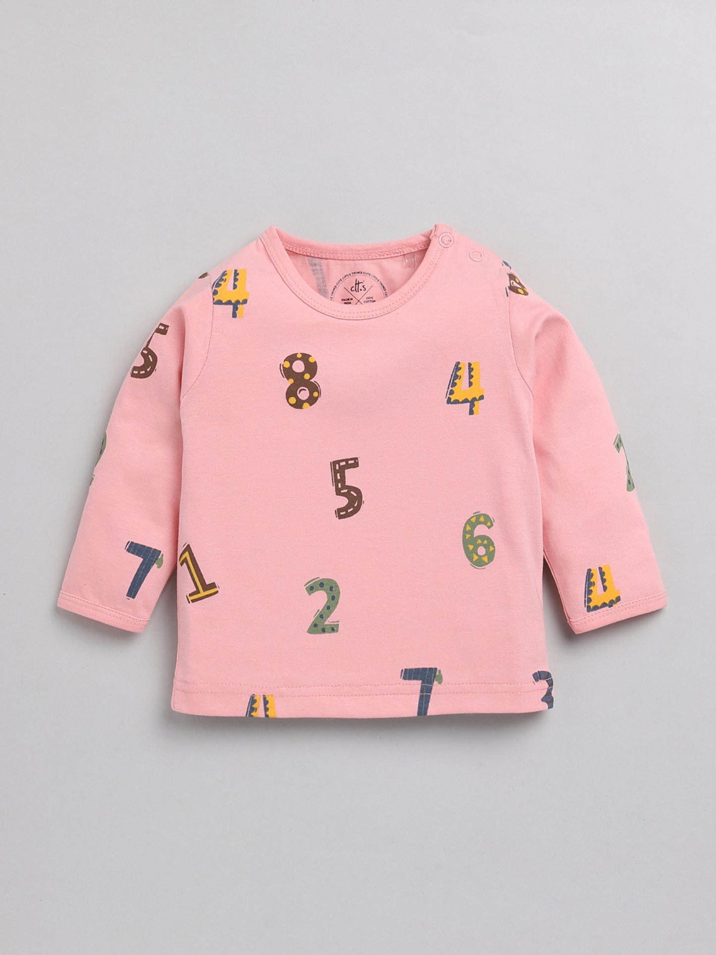 Numbers Print Pink Cotton Full Sleeve Nightwear Set