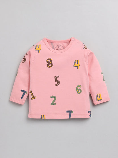 Numbers Print Pink Cotton Full Sleeve Nightwear Set