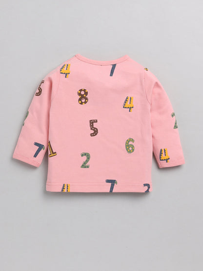 Numbers Print Pink Cotton Full Sleeve Nightwear Set